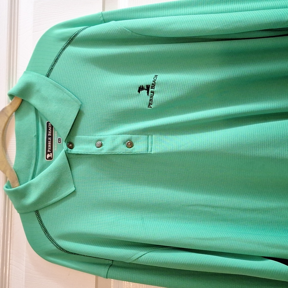 Pebble Beach performance Golf Shirt  collared  long sleeved green and blue Xlg.